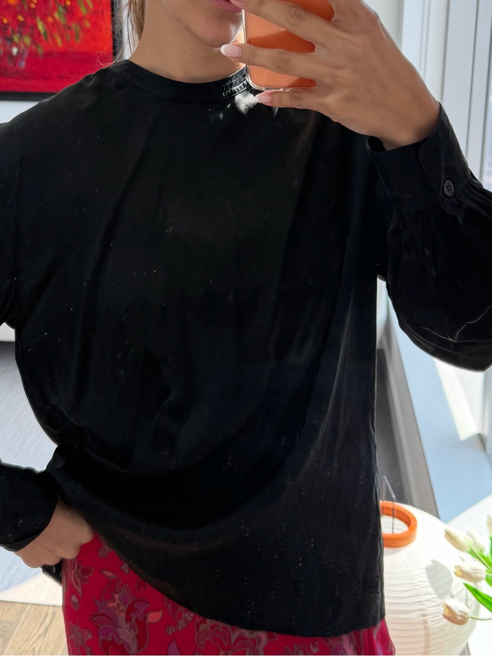 Liz Claiborne Collection 100% Silk Black Blouse | Minimalist Button Back Top 12